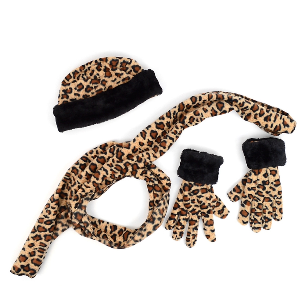 Fleece Winter Accessory Set –  Jaguar Print – Scarf Hat Gloves